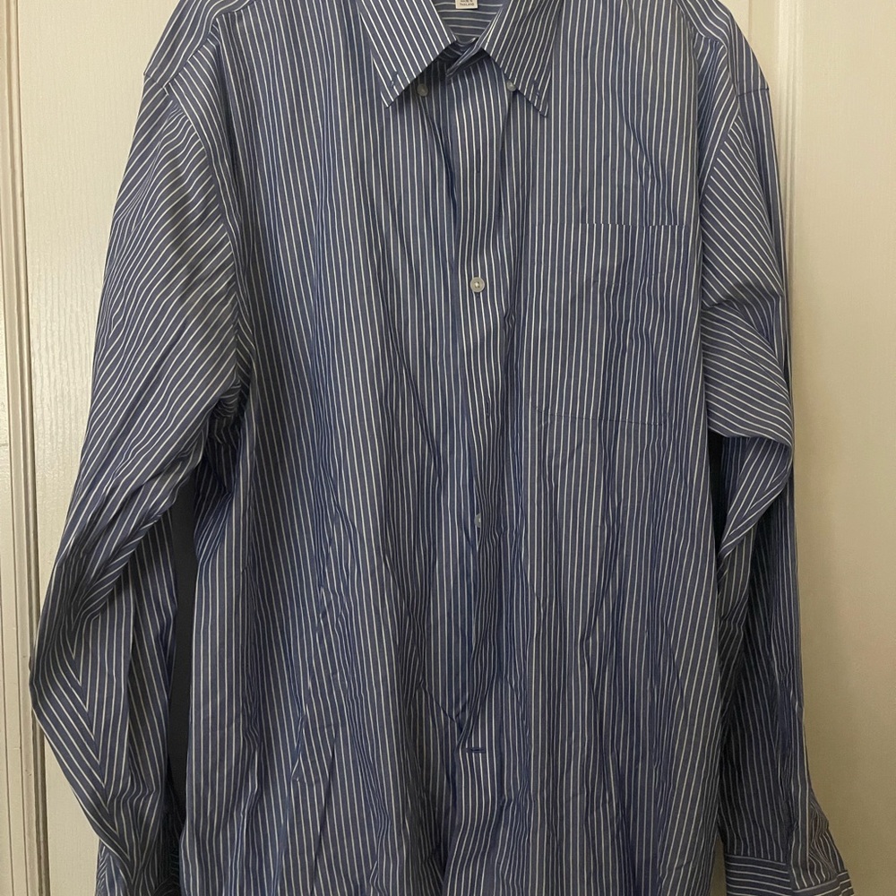 Cutter & Buck Blue and White Striped Dress Shirt